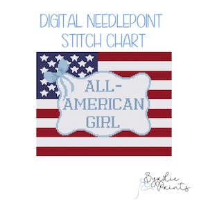 All- American Girl Coquette Needlepoint Chart | Digital Download | American Flag & Bow Needlepoint Pattern | USA Decor | 13 mesh chart