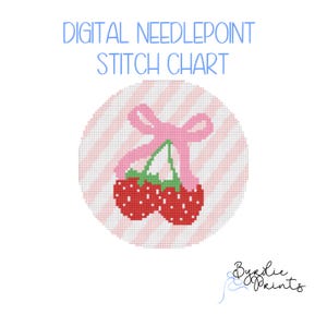 Strawberries and bows Needlepoint Pattern | 18 mesh chart | Digital Needlepoint Chart | Digital Download