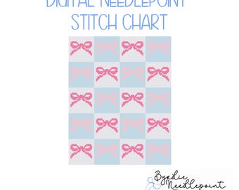 Rosa und Blau Bögen Nadelspitzen Muster | Stichvorlage Girly, 13 Maschen (Digitaler Download)