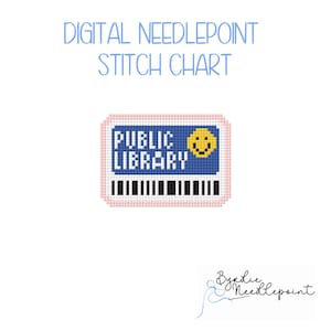 Gráfico de bordado digital para minitarjetas de biblioteca/ Patrón de bordado para bolso/ Descarga digital/ Gráfico de puntadas adorable/ Gráfico de malla 18