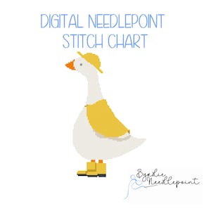 Goose in Raincoat Needlepoint Chart | Cute Stitch Pattern, 13 mesh (Digital Download)