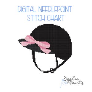 Equestrian Riding Helmet with Pink Bow Needlepoint Pattern | cute Needlepoint Pattern | 18 mesh chart | Digital Chart | Digital Download