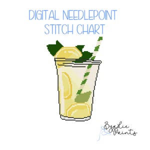 Summer Time Lemonade needlepoint| Fun Summer Needlepoint Pattern | Digital Download | Cute Stitch Chart | 18 mesh chart
