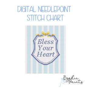 Bless Your Heart needlepoint| Southern Needlepoint Pattern | Digital Download | Preppy Stitch Chart | Bows and stripes | 13 mesh chart