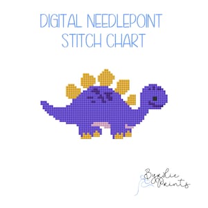 Cute Purple Dino Needlepoint Pattern | 13 mesh chart | Digital Chart | Digital Download