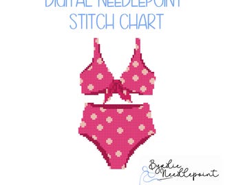Pink Polka Dot Bikini Needlepoint Pattern | 18 Mesh Chart (Digital Download)