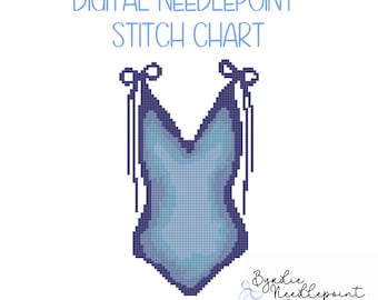 Blue Swimsuit Needlepoint Pattern | Vintage 18 Mesh Chart (Digital Download)