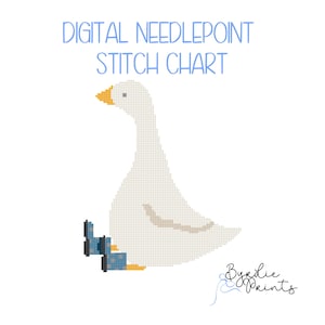 Whimsical Goose in Rainboots needlepoint chart| cute goose Needlepoint Pattern | Digital Download | Cute Stitch Chart | 13 mesh chart