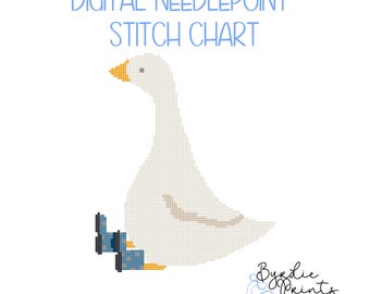 Whimsical Goose in Rainboots needlepoint chart| cute goose Needlepoint Pattern | Digital Download | Cute Stitch Chart | 13 mesh chart