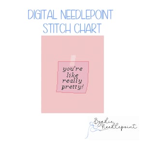 Girlie Sticky Note Needlepoint Pattern | Cute Stitch Chart, 13 mesh (Digital Download)