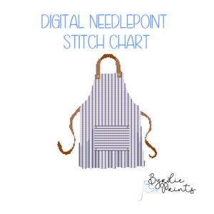 Blue and White Apron Needlepoint Pattern | 18 mesh chart | Digital Needlepoint Chart | Digital Download | Nancy Meyers aesthetic