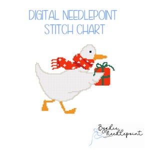Christmas Goose Gift Digital Needlepoint| Christmas needlepoint Pattern | Digital Download | Cute Stitch | 18 mesh chart
