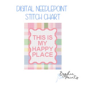 This Is My Happy Place Needlepoint| Cute pastel plaid Needlepoint Pattern | Digital Download | Cute Stitch Chart | 18 mesh chart