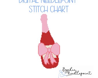 Patrón de bordado para botella de champán con lazo / Gráfico de 13 mallas (descarga digital)