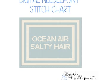 Ocean Air Salty Hair needlepoint chart| cute coastal Needlepoint Pattern | Digital Download | Beach Decor | 13 mesh chart