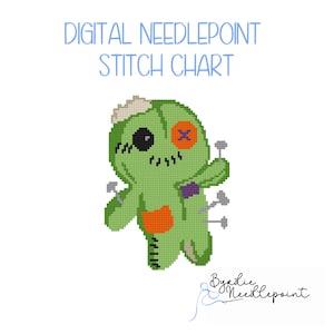 Cute Voodoo Doll Digital Needlepoint Chart| Halloween Needlepoint Pattern | Digital Download | Cute Stitch Chart | 18 mesh chart
