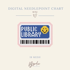 Digitalt nålmönster för minibibliotekskort | Nålmönster för väskberlocker | Digital nedladdning | Sött stygnmönster | Diagram med 18 mesh
