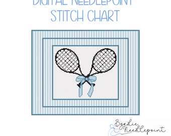 Tennis Rackets Needlepoint Pattern | Elegant Sports Chart, 18 mesh (Digital Download)