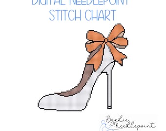 High Heel Needlepoint Pattern | Girlie Bow Design, 13 mesh (Digital Download)