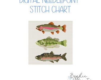 3 Fish Digital Needlepoint Chart | Digital Pattern | Digital Download | Nursery Decor | 13 mesh chart