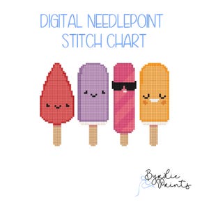 Cool Summer Ice Cream | summer Needlepoint Pattern | Digital Download | Cute Stitch Chart | 13 mesh chart