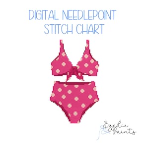 Pink Polka Dot Bikini Needlepoint Pattern | 18 mesh chart | Digital Needlepoint Chart | Digital Download