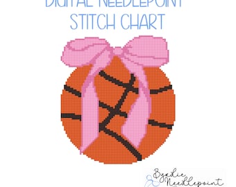 Basketball with Pink Bow Needlepoint Pattern | 18 mesh (Digital Download)