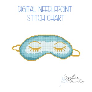 Vintage Inspired Blue sleep Mask Needlepoint Pattern | 18 mesh chart | Digital Needlepoint Chart | Digital Download | Breakfast at Tiffs