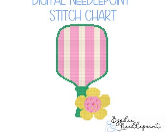 Pickleball-naaldpuntkaart met bloemen | 13 mesh (digitale download)