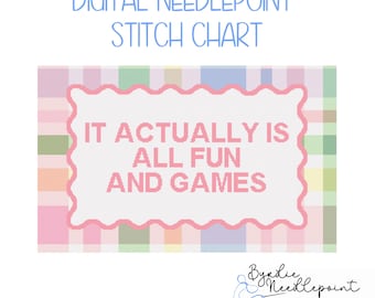 It Actually Is All Fun and Games Pillow Digital Needlepoint| Plaid needlepoint Pattern | Digital Download | Cute Stitch | 18 mesh chart