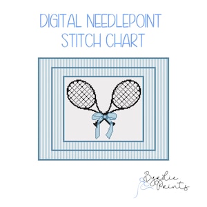 Elegant Tennis Rackets Needlepoint Pattern  Digital Needlepoint Chart| Sports Needlepoint Pattern | 18 mesh chart | Digital Download