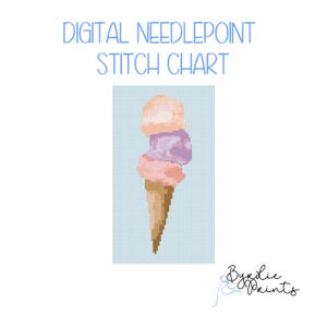3 Scoops Ice Cream Needlepoint Pattern | 18 mesh chart | Digital Needlepoint Chart | Digital Download | Summer Needlepoint