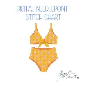 Yellow Polka Dot Bikini Needlepoint Pattern | Handbag ornament | 18 mesh chart | Digital Needlepoint Chart | Digital Download