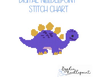 Purple Dino Needlepoint Pattern | Beginner Friendly, 13 Mesh (Digital Download)