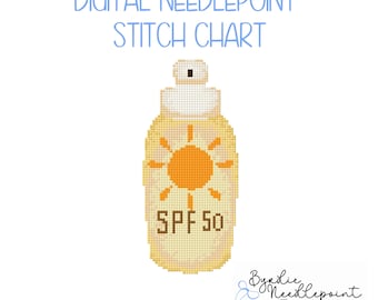 Sunscreen Needlepoint Pattern, Summer Stitch Chart, 13 mesh (Digital Download)