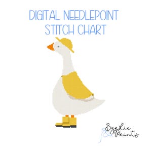 Whimsical raincoat goose needlepoint chart| cute goose Needlepoint Pattern | Digital Download | Cute Stitch Chart | 13 mesh chart
