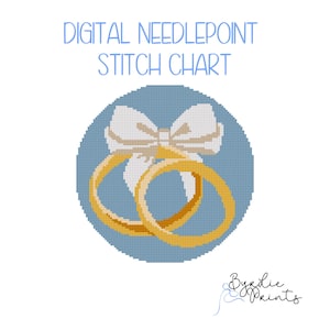 Eternal Love Needlepoint Pattern – Wedding Rings with Bow | cute Needlepoint ornament Pattern | 18 mesh chart | Digital Chart Download