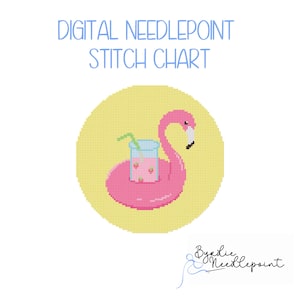 Summer Sippin' Needlepoint Pattern | Flamingo Ornament Chart (Digital Download)