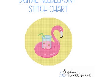 Summer Sippin' Needlepoint Pattern | Flamingo Ornament Chart (Digital Download)