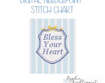 Bless Your Heart Needlepoint Pattern | Southern Preppy Stripes, 13 mesh  (Digital Download)