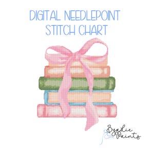Books and Bows Needlepoint Pattern | 18 mesh chart | Digital Needlepoint Chart | Digital Download