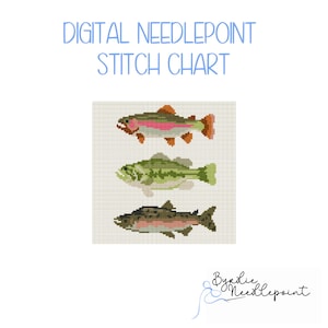 Graphique de broderie numérique 3 poissons | Modèle numérique | Téléchargement numérique | Décoration de chambre d'enfant | Grille à 13 mailles