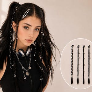 Y2K Braided Hair Clip Extensions | Clip In Hair Braids with Lightning, Pearl, Planet or Rhinestone Chain Charms | Fairy Grunge Hair Accessor