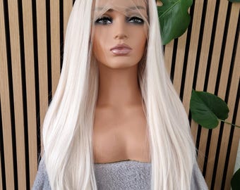 Lace Front Peruk, drag queen peruk, fantasi, platinablond peruk, cosplayperuk, blond peruk, pinupperuk, peruker för vita kvinnor, lång peruk, älvperuk