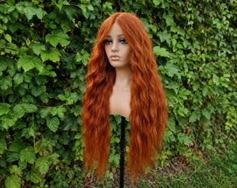Peluca de encaje rojo cobrizo jengibre, peluca Paramount, peluca de encaje Belle, peluca frontal de encaje, peluca de drag queen, peluca de cosplay, pelucas, peluca rizada
