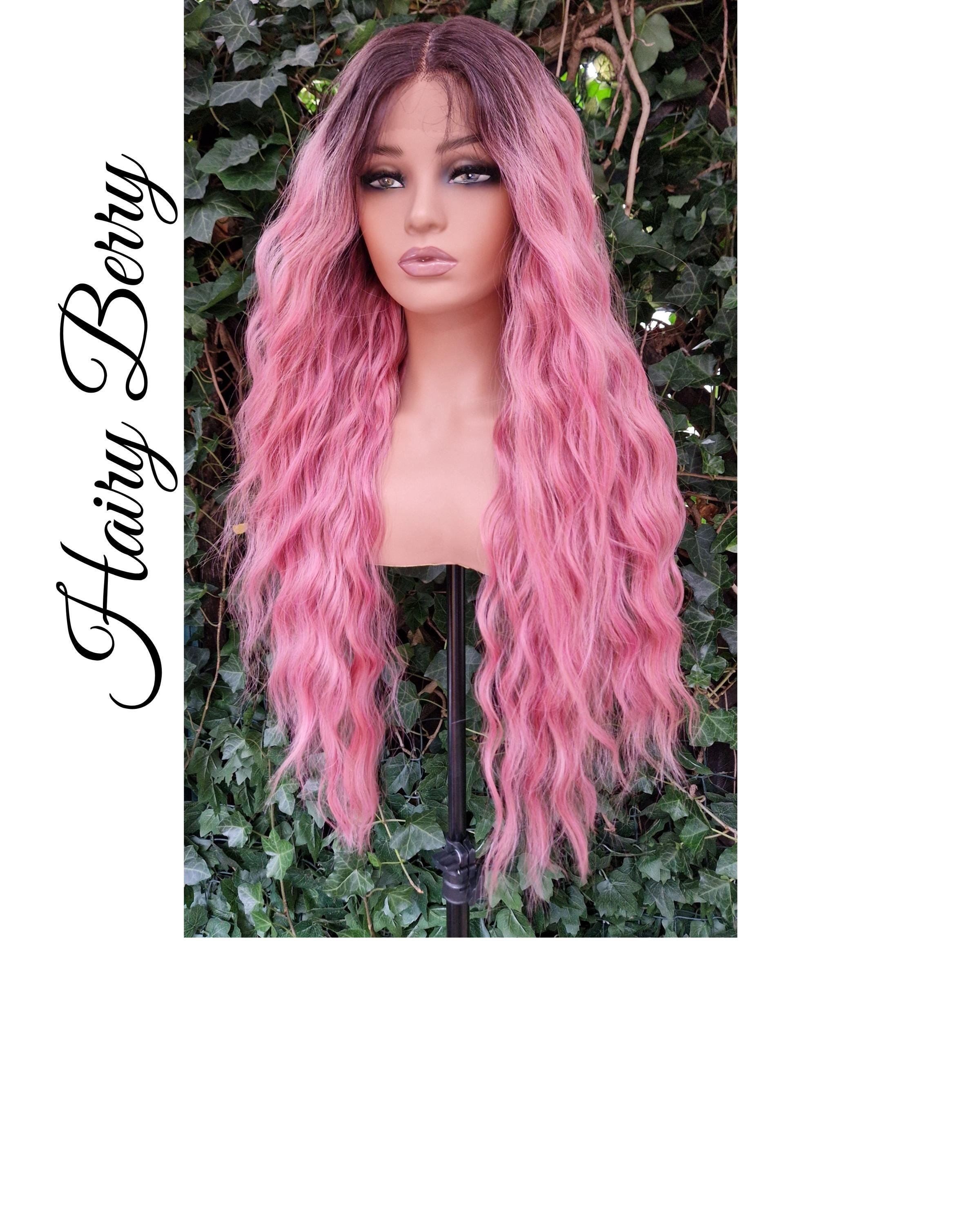 ?SUREN PINK CURLY LACE FRONT WIG? *NWT* Amazon.com : Ruaswey Pink Lace Front Wig Human Hair 13x4  main image 3