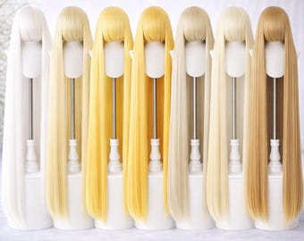 Peluca de cosplay, peluca de escena, peluca emo, peluca drag, peluca de anime, peluca rubia, peluca amarilla, peluca de disfraz, 59 pulgadas // 150 cm