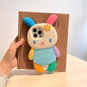 Niedliche 3D Cartoon Häschen-Regenbogen-Kaninchen-weiche Silikon-Handyhülle für iPhone