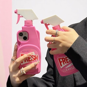 Roze iPhone-hoesje in 3D-flesstijl – schattige cartoon siliconen hoes, zacht rubber schokbestendig, koreaans chique esthetiek