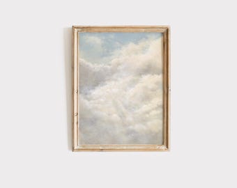 Cloudscape Art Print: Impressionist Sky Painting, Vintage Cottagecore Style (UNFRAMED)